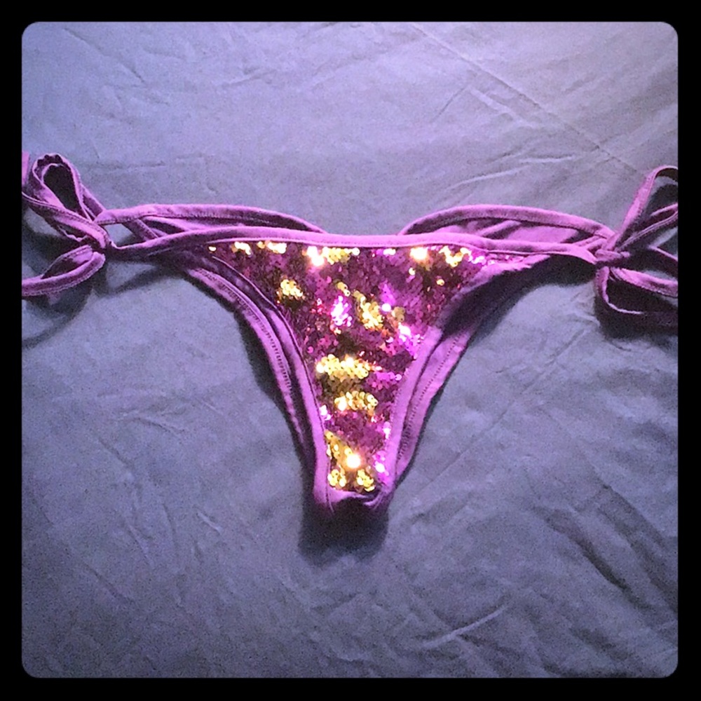Purple and Gold Reversible Sequin Swim Bottom